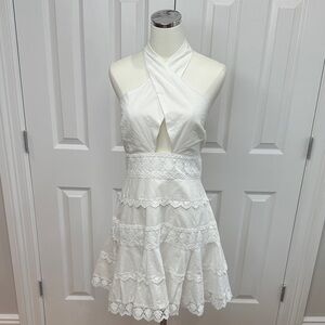 NWT Endless Rose White Halter Neck Open Back Lace Boho Cottagecore Dress Size L